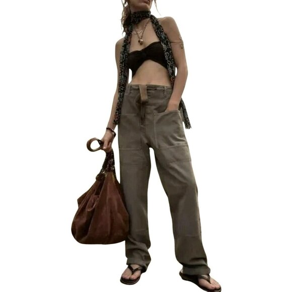 Free People Size Large Hayden Olive Green Cargo Pants Tie Elastic Pants New - Picture 1 of 10